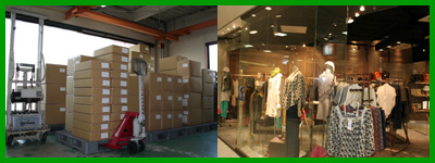 路面店、テナント、百貨店、ブブティックのアパレル店へ納品